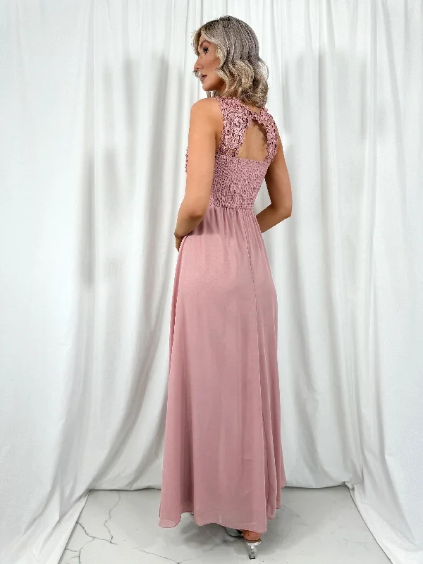 Laetitia Maxi Dress with Embroidered Top - Old Rose