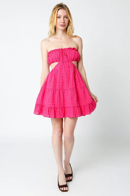 Lasting Impression Fuchsia Eyelet Strapless Mini Dress