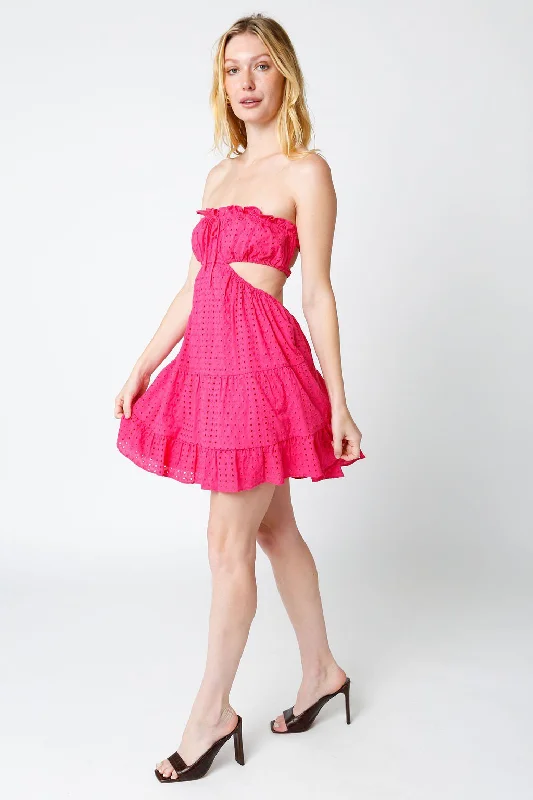 Lasting Impression Fuchsia Eyelet Strapless Mini Dress