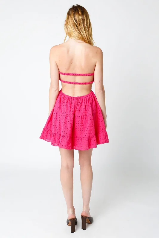 Lasting Impression Fuchsia Eyelet Strapless Mini Dress