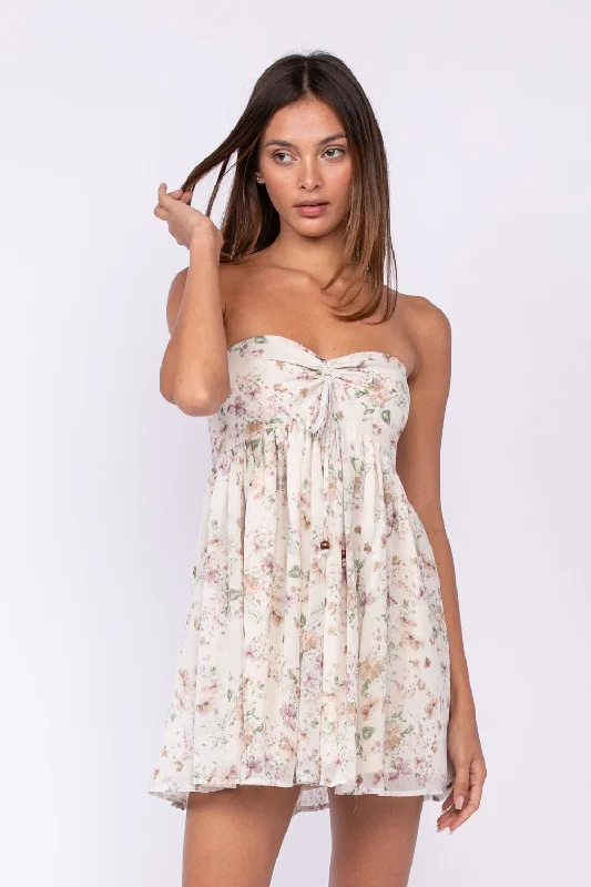 Lena White Floral Print Strapless Mini Dress