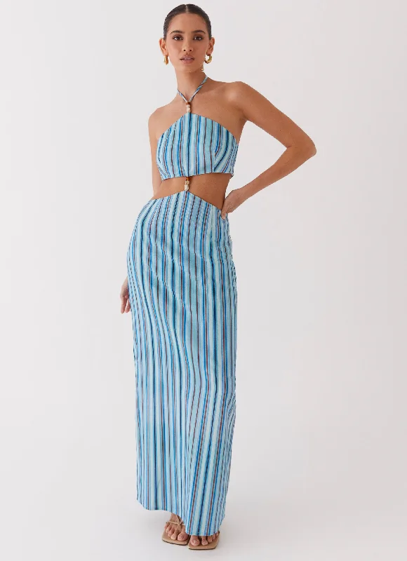 Libby Linen Maxi Dress - Blue Stripe