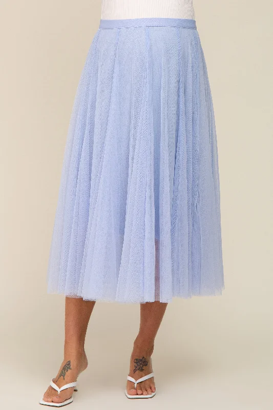 Light Blue Tulle Maternity Midi Skirt