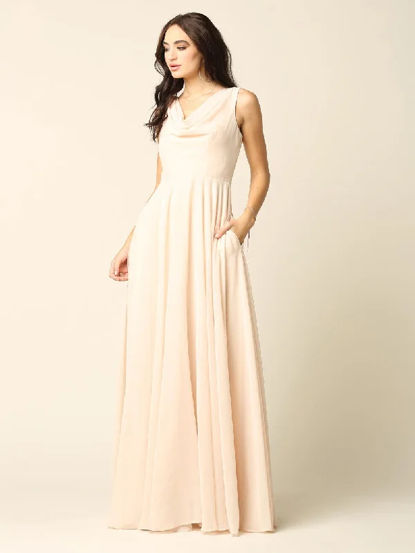 Long Formal Sleeveless Cowl Neck Dress Bridesmaids