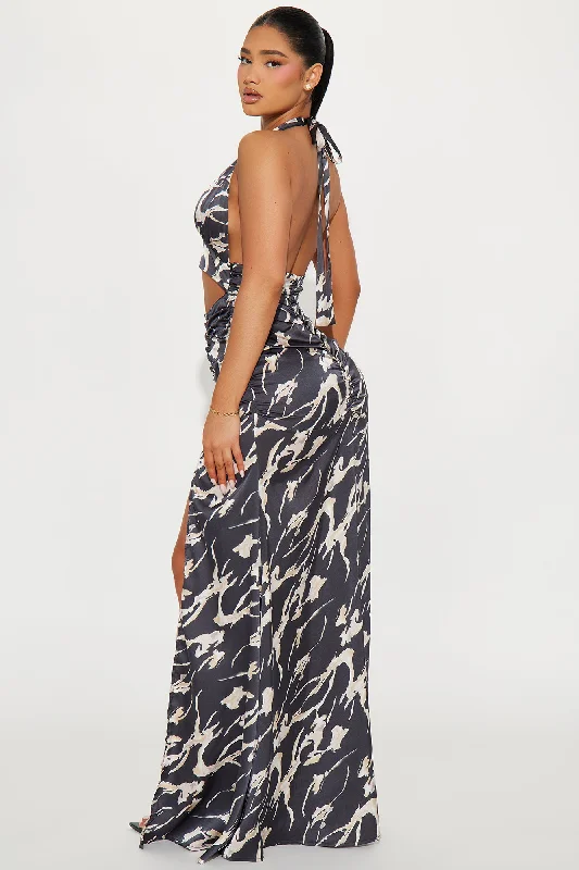 Looking For You Satin Maxi Dress - Black/combo