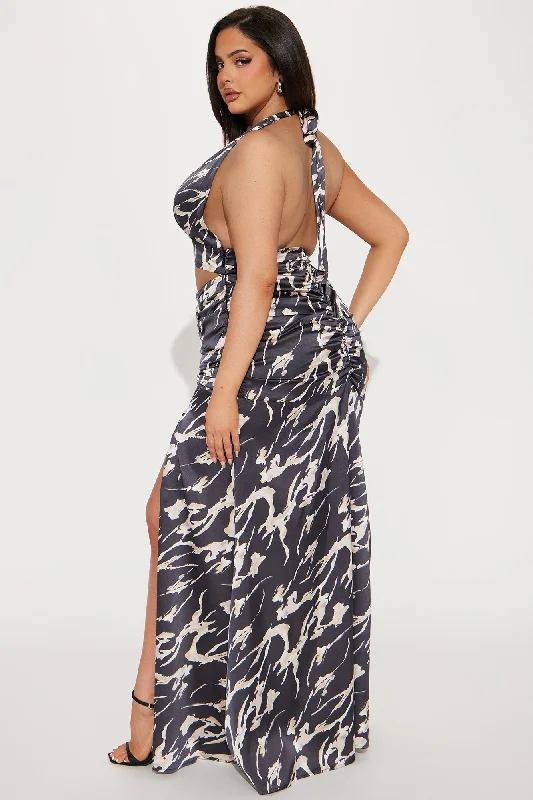 Looking For You Satin Maxi Dress - Black/combo