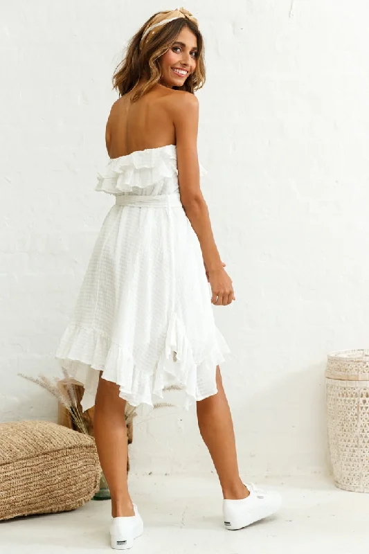 Miffy Double Frill Strapless Midi Dress White