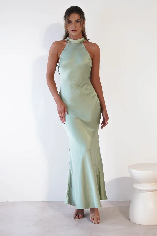 Natalia Soft Satin Maxi Dress | Sage Green