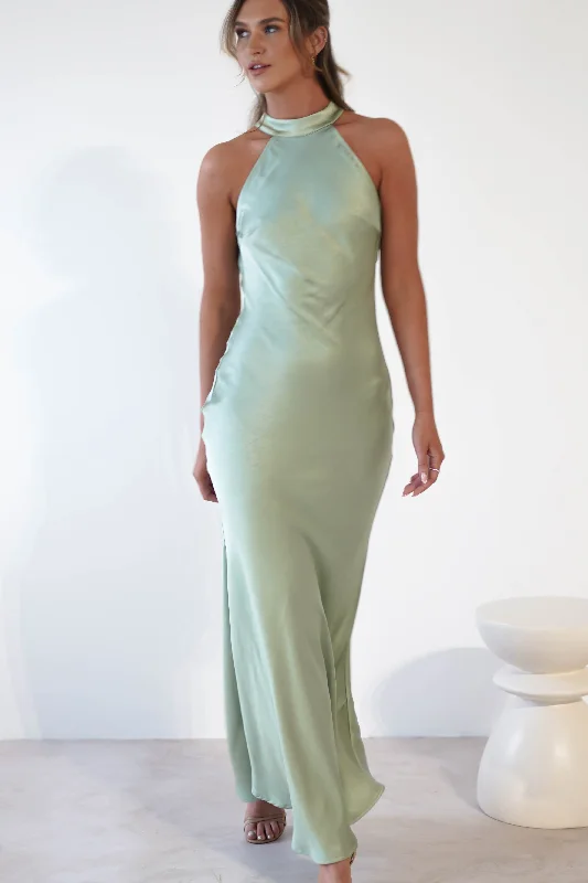 Natalia Soft Satin Maxi Dress | Sage Green