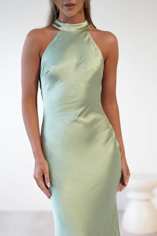 Natalia Soft Satin Maxi Dress | Sage Green