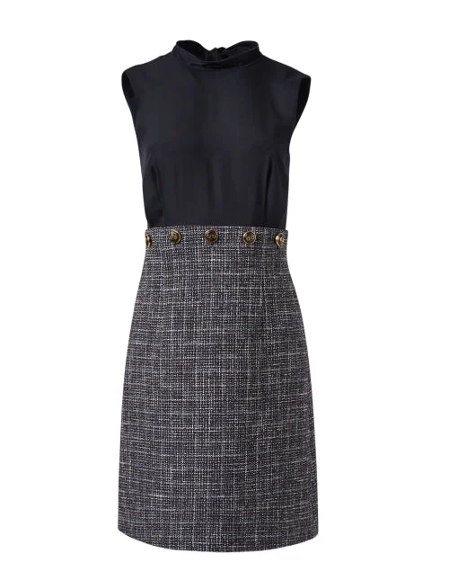 Navy Satin Tweed Dress