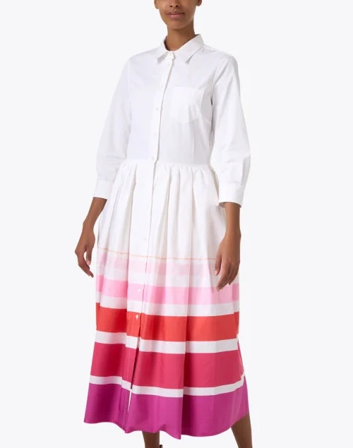 Niddi White and Pink Striped Shirt Dress