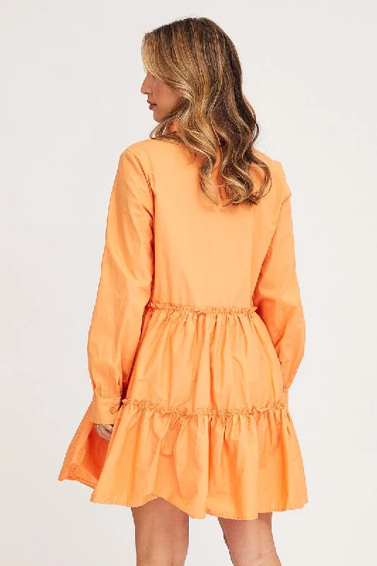 Orange Shirt Dress Long Sleeve Mini