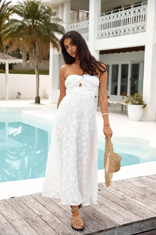 Orchid Bouquet Strapless Maxi Dress White