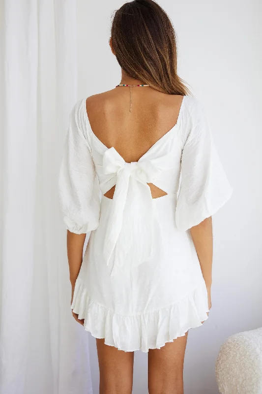 Picture This Three Quarter Sleeve Cut-Out Bust Mini Dress White