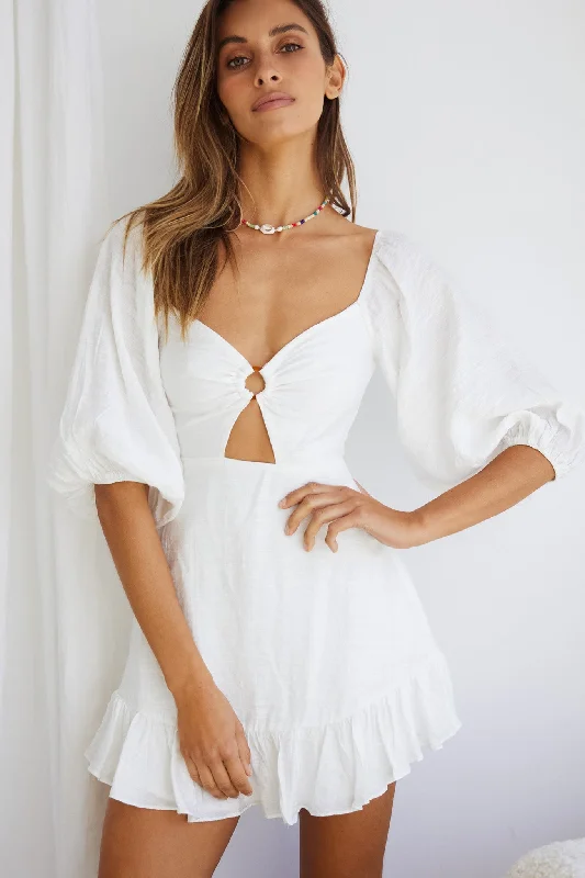 Picture This Three Quarter Sleeve Cut-Out Bust Mini Dress White