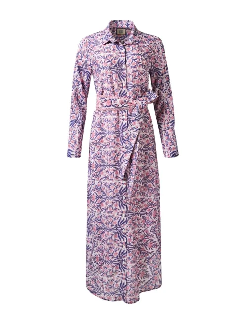 Pink and Navy Floral Cotton Silk Dress