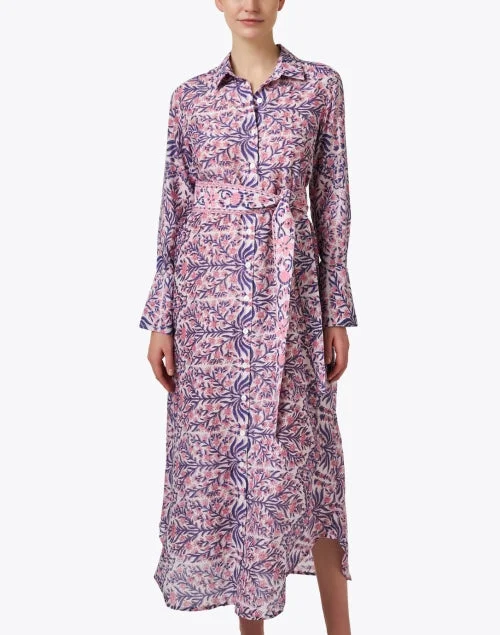 Pink and Navy Floral Cotton Silk Dress