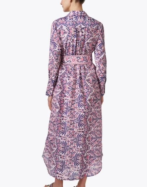 Pink and Navy Floral Cotton Silk Dress