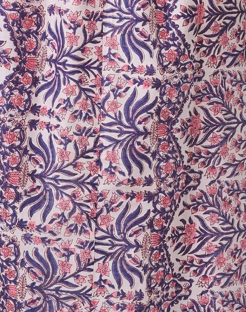 Pink and Navy Floral Cotton Silk Dress