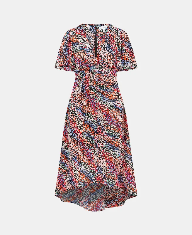 Multi-Coloured Animal Ruche Midi Dress