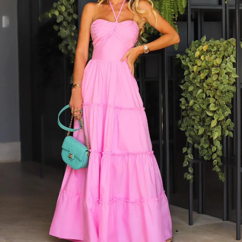 Pink Candy  Ruffle Maxi  Dress