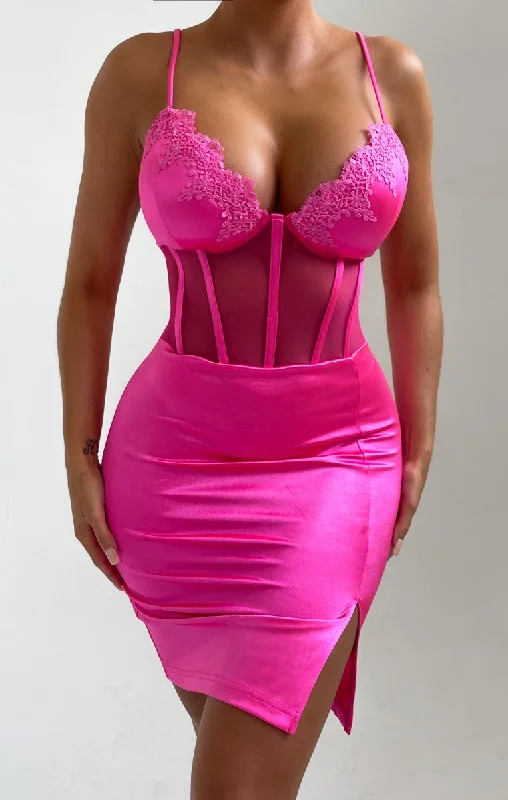 Pink Strappy Corset Split Mini Dress - Bria