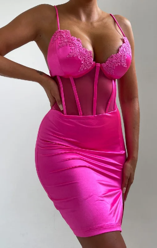 Pink Strappy Corset Split Mini Dress - Bria