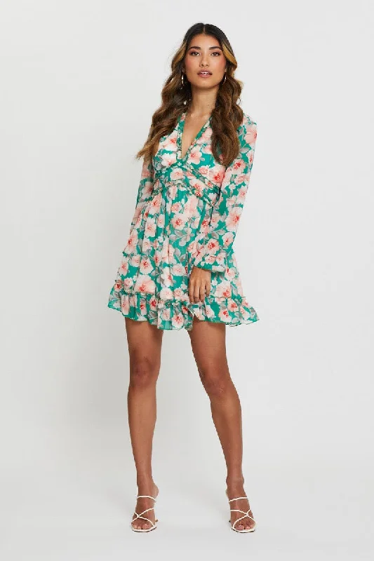 Print Mini Dress Long Sleeve