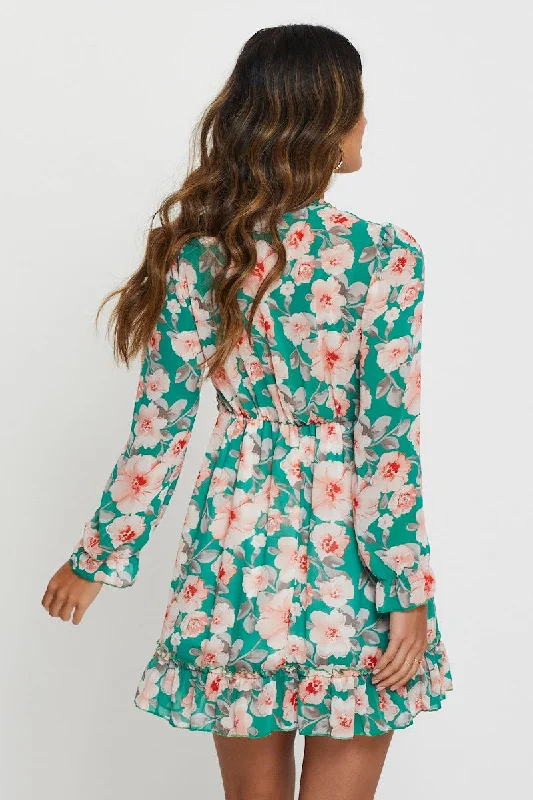 Print Mini Dress Long Sleeve