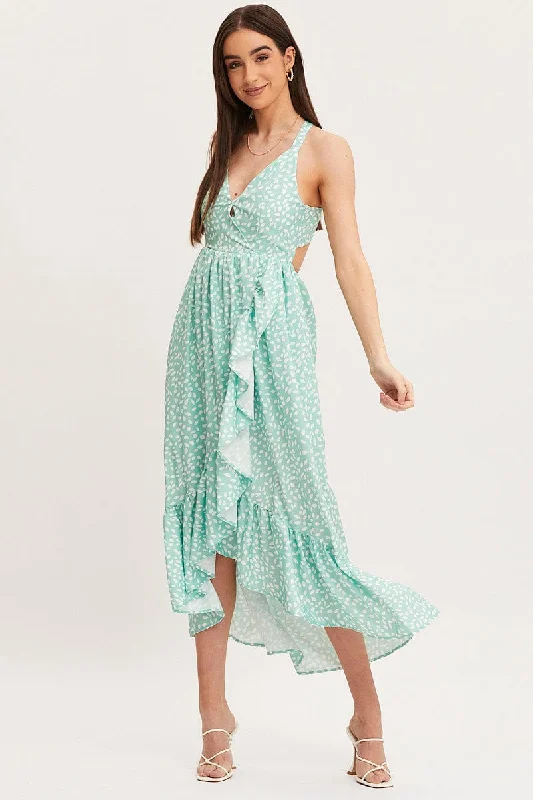 Print Wrap Dress Midi