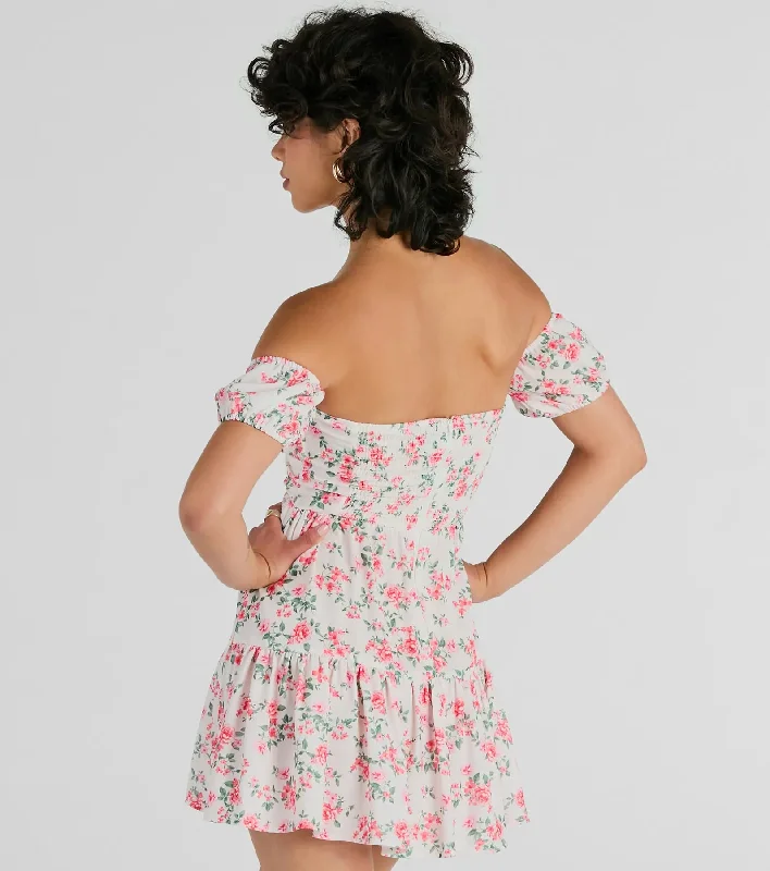 Profound Bloom Off-The-Shoulder Floral Skater Dress