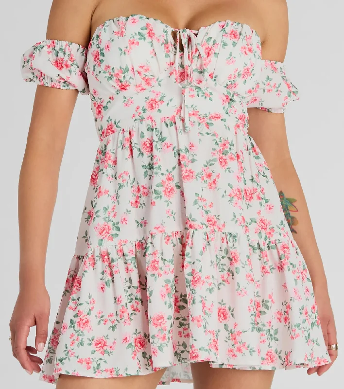 Profound Bloom Off-The-Shoulder Floral Skater Dress