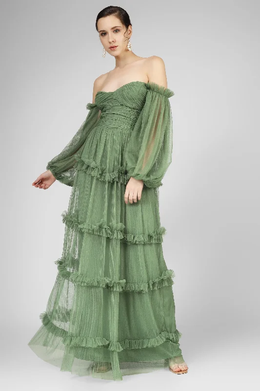 Rendi Olive Green Tulle Dress