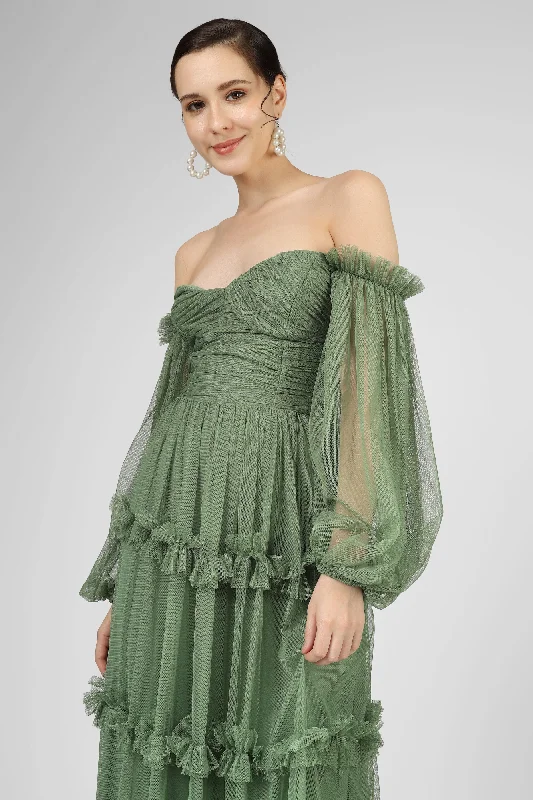 Rendi Olive Green Tulle Dress