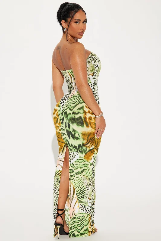 Roaring Elegance Tube Maxi Dress - Green/combo