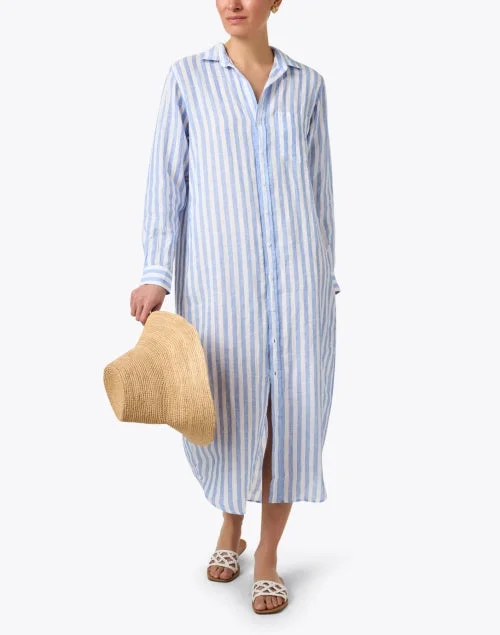 Rory Blue and White Stripe Linen Shirt Dress