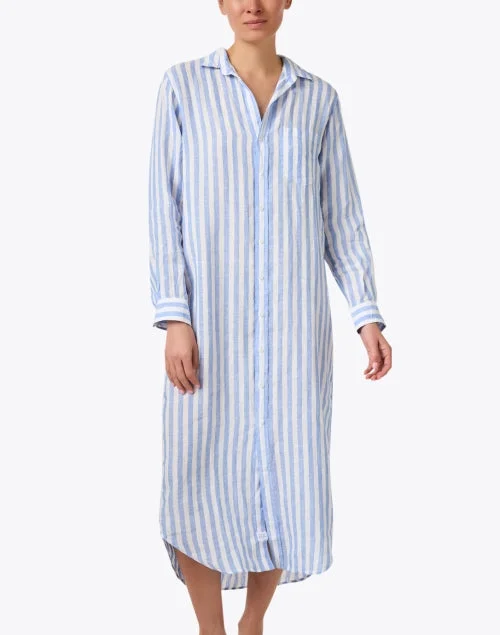 Rory Blue and White Stripe Linen Shirt Dress