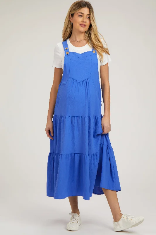 Royal Button Sling Tiered Maternity Midi Dress