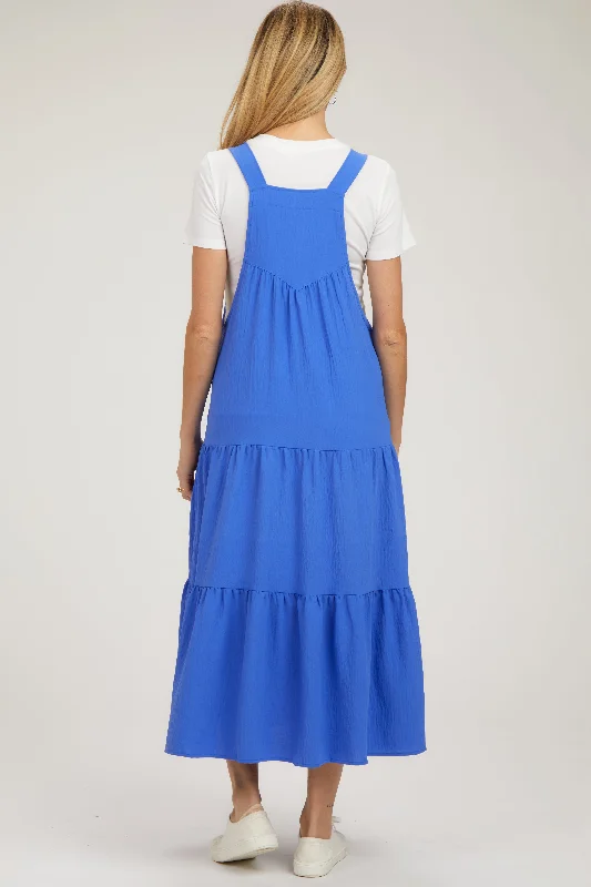 Royal Button Sling Tiered Maternity Midi Dress