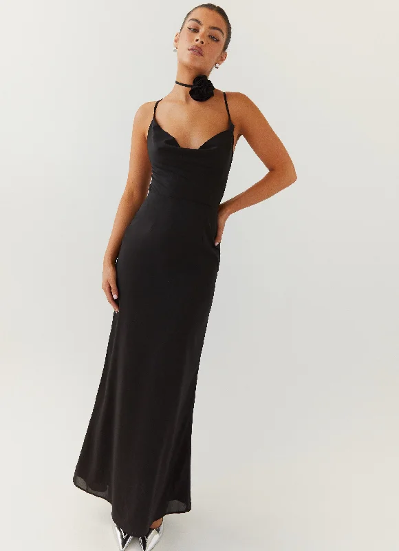 Royal Charm Rose Maxi Dress - Black