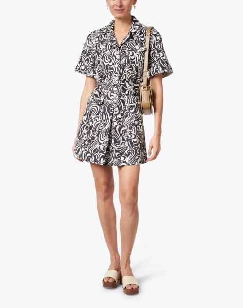 Ryfen Black and Ivory Groovy Printed Shirt Dress