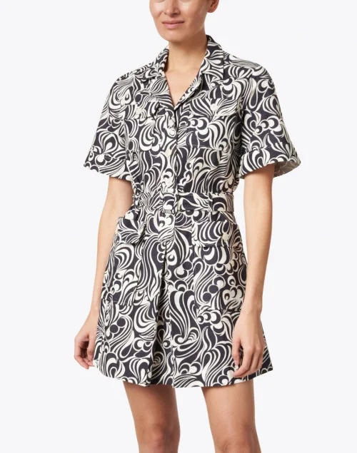 Ryfen Black and Ivory Groovy Printed Shirt Dress