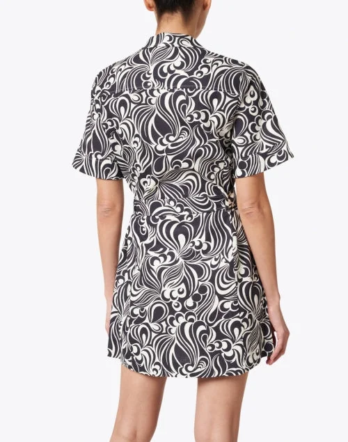 Ryfen Black and Ivory Groovy Printed Shirt Dress