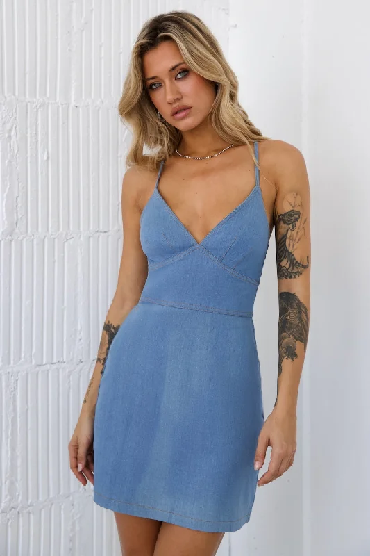 Seasonal Chic Denim Mini Dress Light Denim