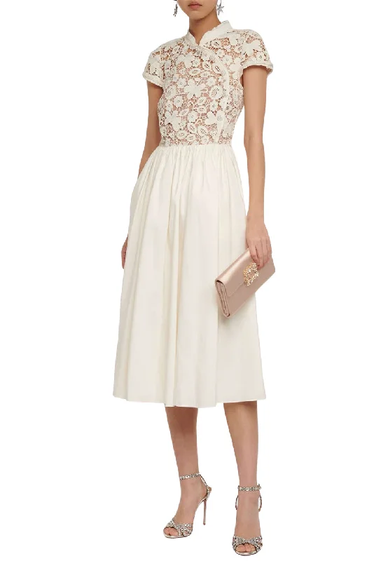 Ivory Embellished Guipure Lace Midi Dress