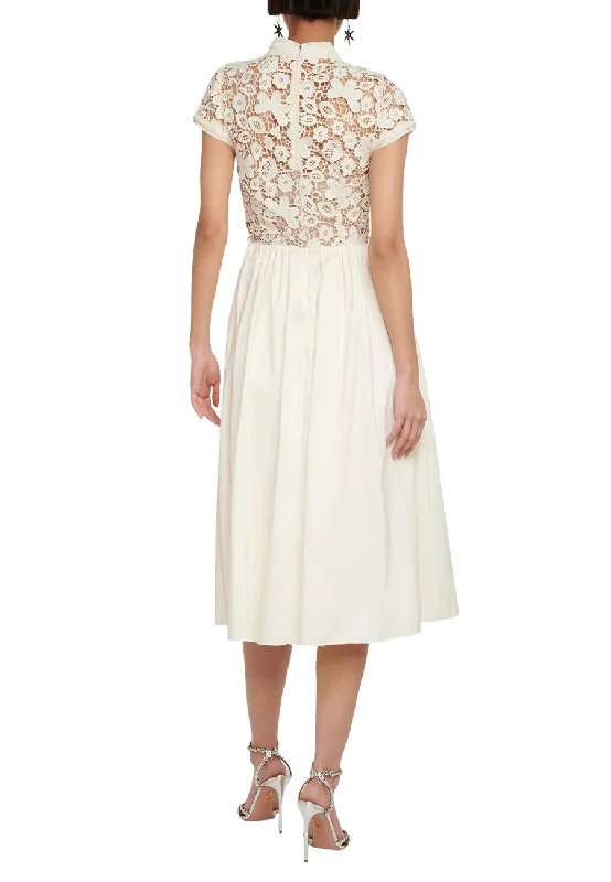 Ivory Embellished Guipure Lace Midi Dress