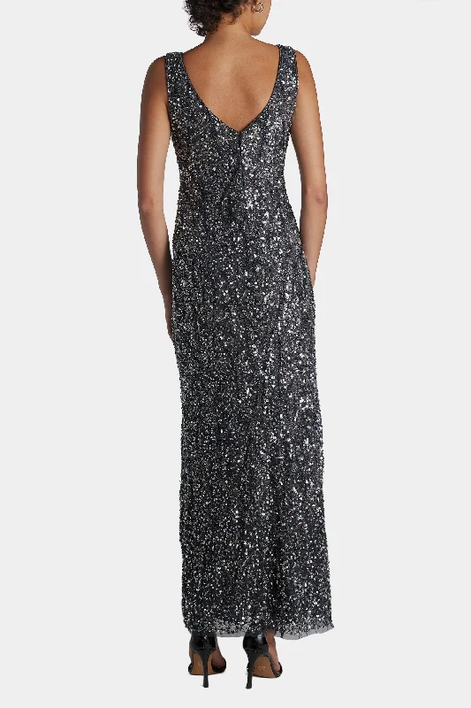 Sequin Bead Embellished Sleeveless Gown