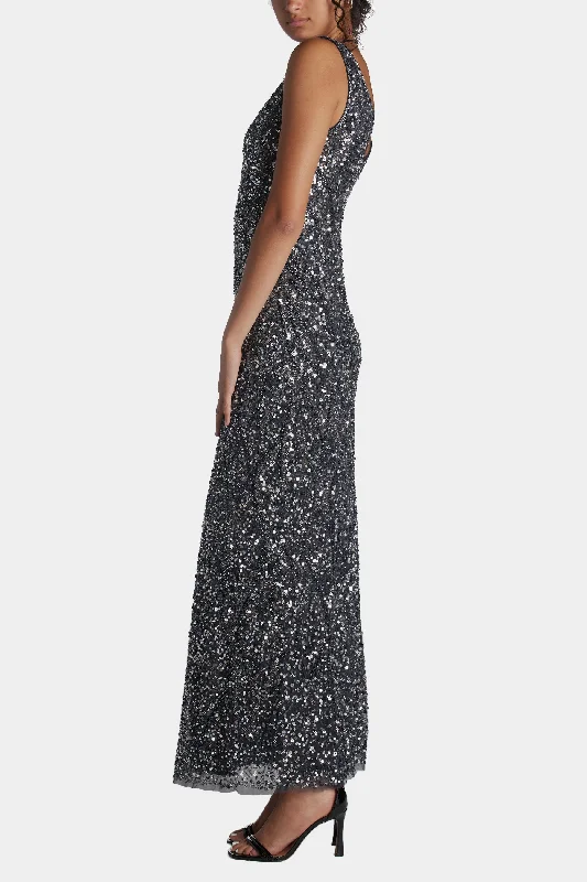 Sequin Bead Embellished Sleeveless Gown