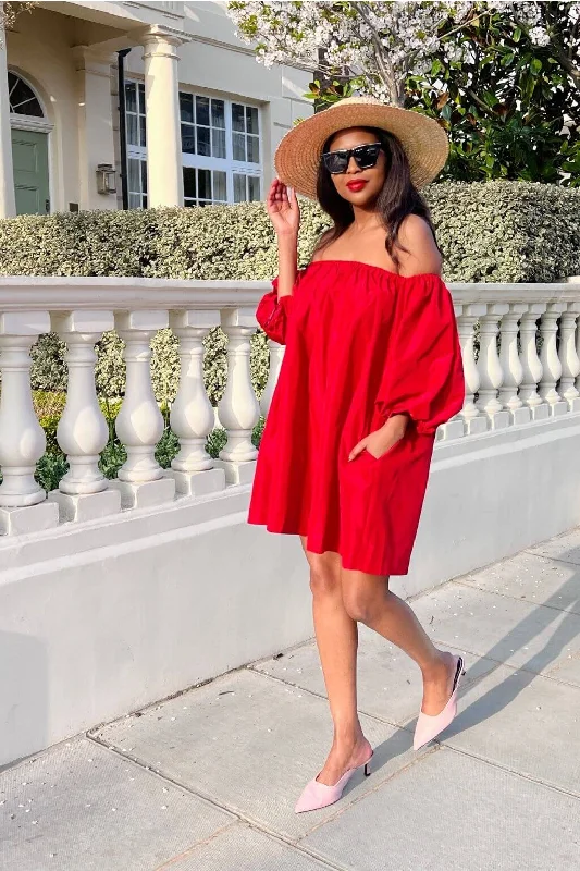 SETSOFRAN London Red Off Shoulder Dress